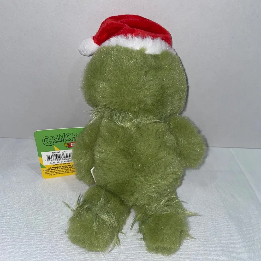 Dr Seuss The Grinch Christmas Plush Dog Toy with Squeaker Santa Hat Green 9in